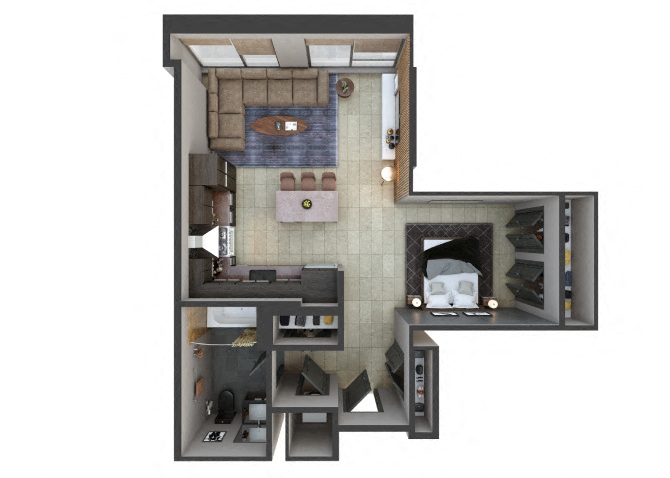 3D floor plan image for apartment U919 at Randolph Perimeter